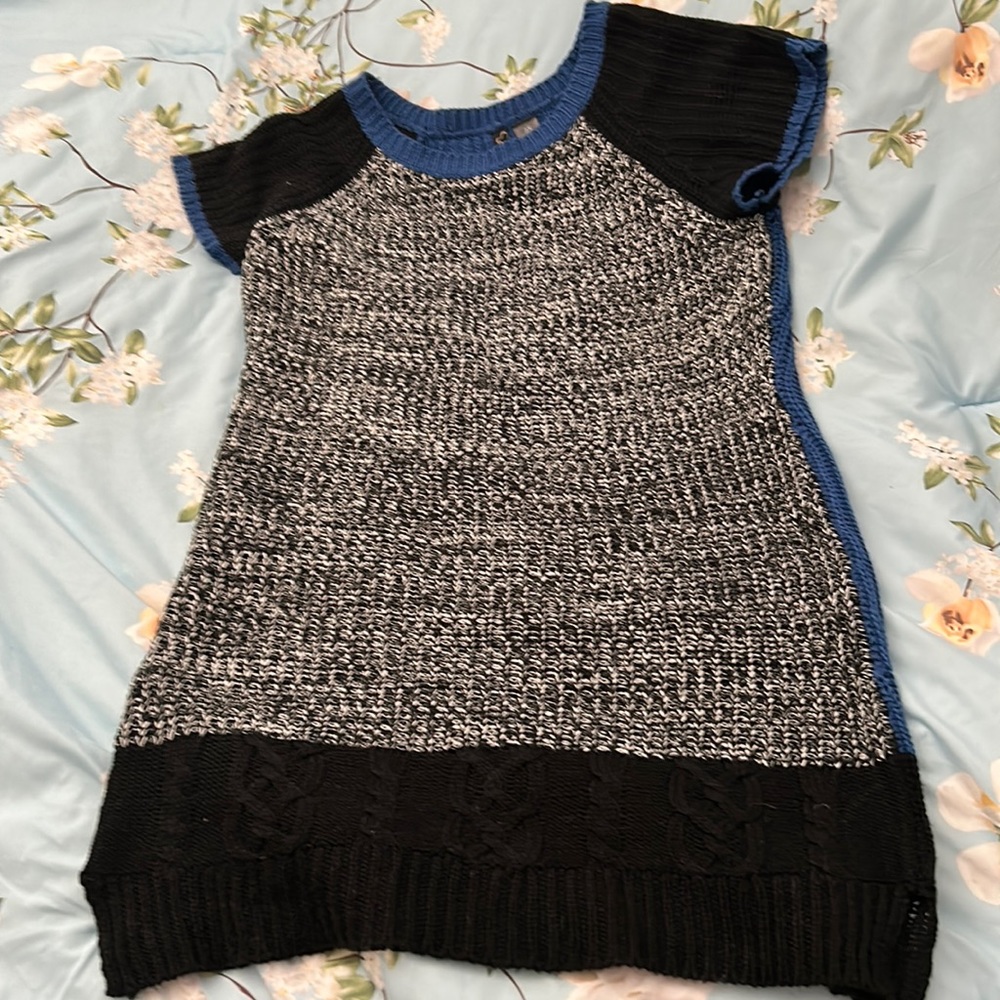 Black whit and blue sweater dress fits snug